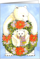 Polar Bear, Cub & Christmas Wreath card