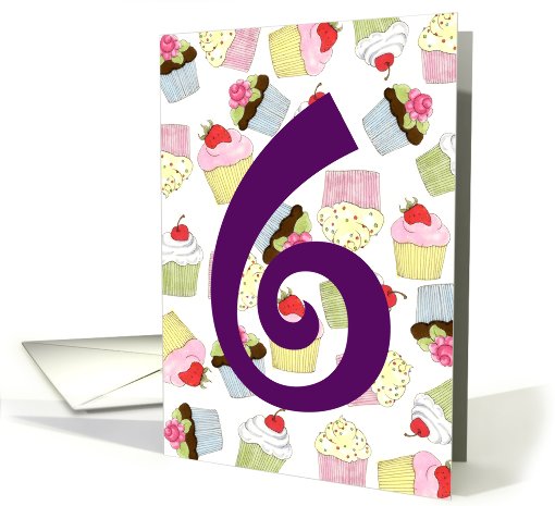 6th Birthday Party Invitation, Cupcakes Galore card (654799)
