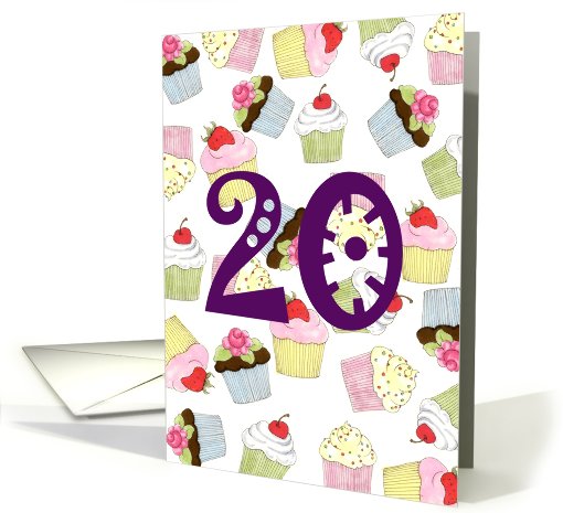 20th Birthday Party Invitation, Cupcakes Galore card (658095)