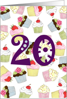 20th Birthday Party Invitation, Cupcakes Galore card