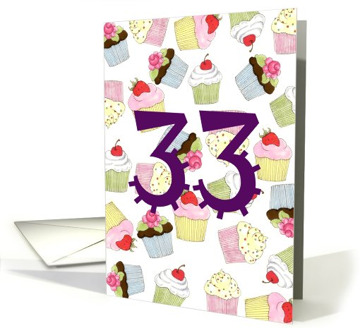 33rd Birthday Party Invitation, Cupcakes Galore card (662962)