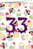 33rd Birthday Party Invitation, Cupcakes Galore card
