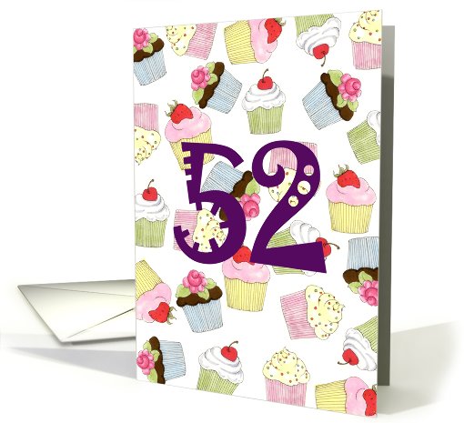 52nd Birthday Party Invitation, Cupcakes Galore card (669498)