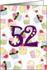 52nd Birthday Party Invitation, Cupcakes Galore card