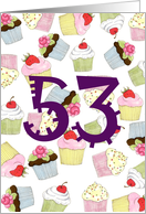 53rd Birthday Party Invitation, Cupcakes Galore card