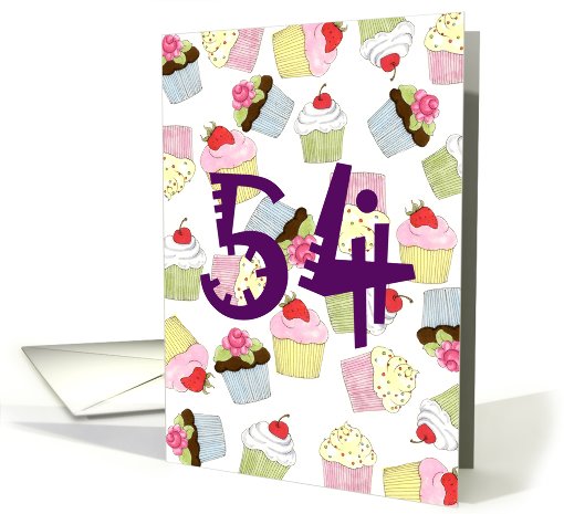 54th Birthday Party Invitation, Cupcakes Galore card (669501)