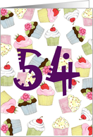 54th Birthday Party Invitation, Cupcakes Galore card