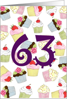 63rd Birthday Party Invitation, Cupcakes Galore card