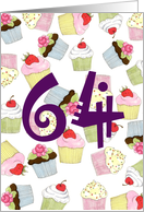 64th Birthday Party Invitation, Cupcakes Galore card