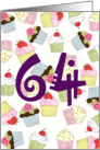 64th Birthday Party Invitation, Cupcakes Galore card