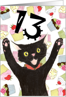 13th Birthday Party Invitation, Black Cat card