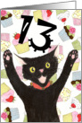 13th Birthday Party Invitation, Black Cat card