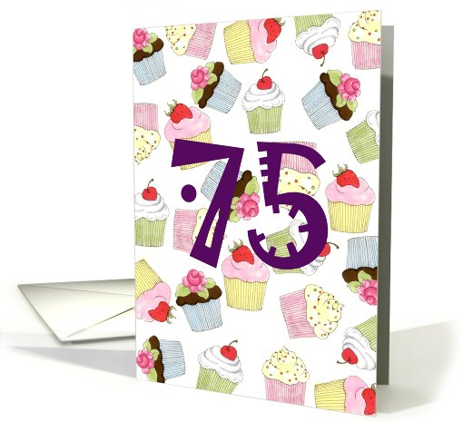 75th Birthday Party Invitation, Cupcakes Galore card (676898)