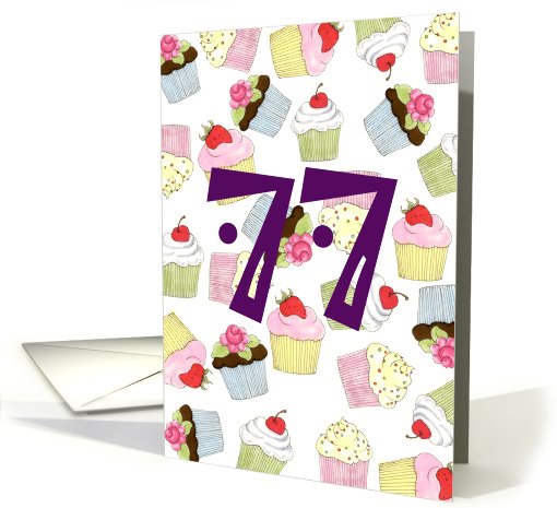 77th Birthday Party Invitation, Cupcakes Galore card (676901)