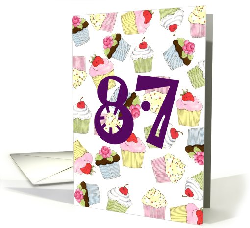 87th Birthday Party Invitation, Cupcakes Galore card (680873)