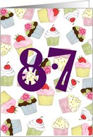 87th Birthday Party Invitation, Cupcakes Galore card