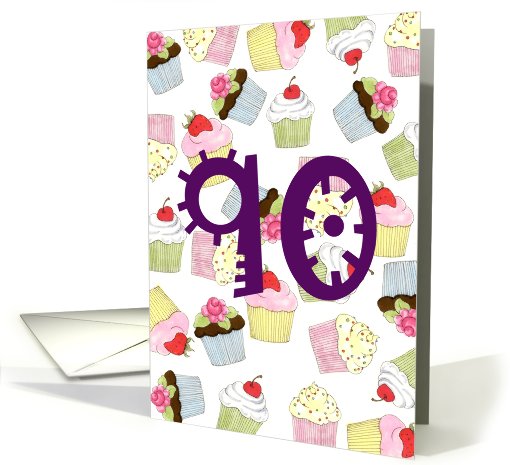 90th Birthday Party Invitation, Cupcakes Galore card (680876)