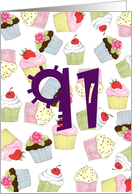 91st Birthday Party Invitation, Cupcakes Galore card