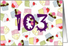 103rd Birthday Party Invitation, Cupcakes Galore card