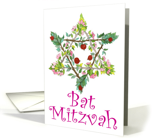 Bat Mitzvah Congratulations, Flower & Fruit Star card (692284)