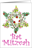 Bat Mitzvah Congratulations, Flower & Fruit Star card