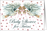 Baby Shower for Twins with Twin Doves and Cherry Blossoms card