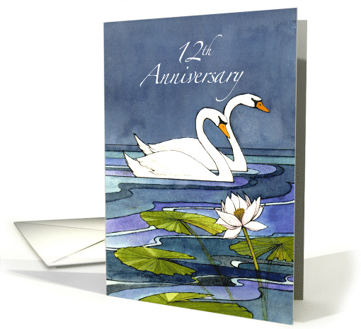 12th Wedding Anniversary Swans card (827527)