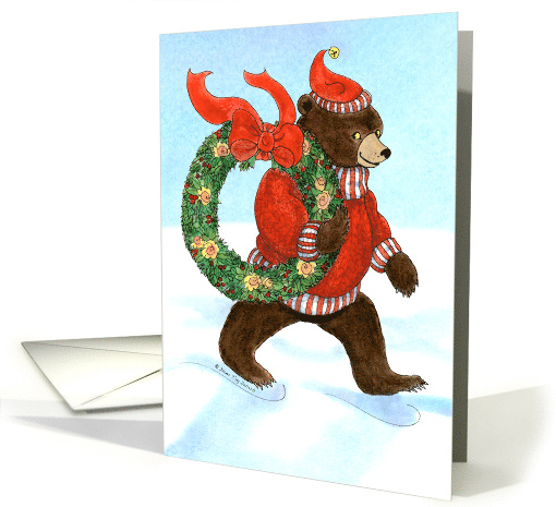 Thank You for Christmas Gift Brown Bear's Wreath card (882504)