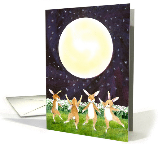 Mid Autumn Moon Festival Dancing Bunnies card (962277)