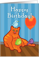 Happy Birthday Fat Cat and Birds card