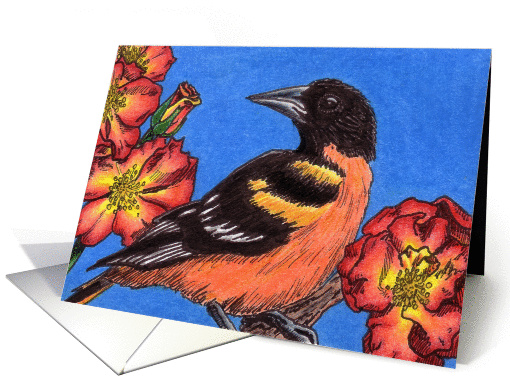 Northern Oriole with Roses card (89639)