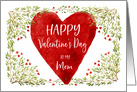 Watercolor Greens and Red Hearts Happy Valentine’s Day for Mom card