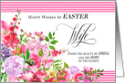 Spring Flowers and Pink Stripes Easter for Wife card