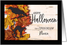 Black Cat and Black Bird Happy Halloween Niece card