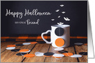 Happy Halloween Confetti, Bats and Mug for Friend card