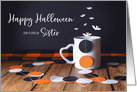 Happy Halloween Confetti, Bats and Mug for Sister card