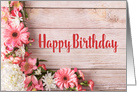 Gerber Daisy, Hydrangea and White Mum General Happy Birthday card