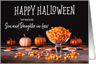 Candy Corn and Glowy Pumpkins Happy Halloween Son and Daughter In Law card