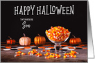 Candy Corn and Glowy Pumpkins Happy Halloween Son card