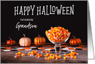 Candy Corn and Glowy Pumpkins Happy Halloween Grandson card