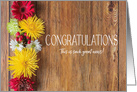 Congratulations Mums and Daisies on Rustic Wood card