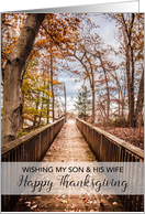 Thanksgiving Card For My Son and His Wife Woodland Bridge Path card
