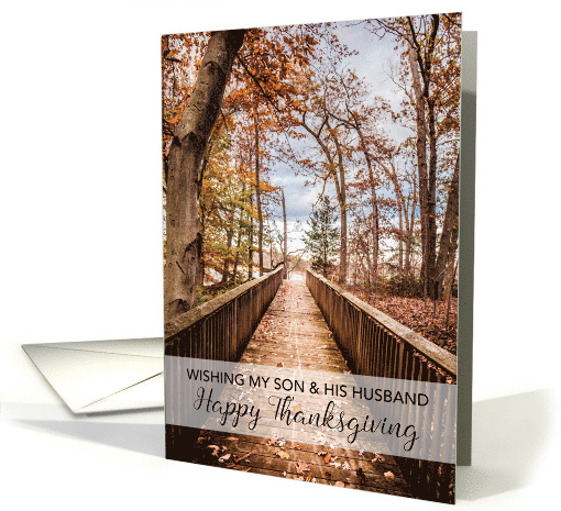 Thanksgiving Card For My Son and His Husband Woodland Bridge Path card