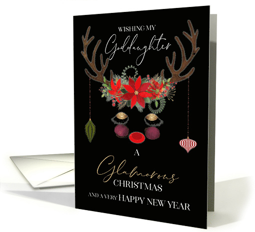 Glamour and Glitter Reindeer Merry Christmas for My Goddaughter card