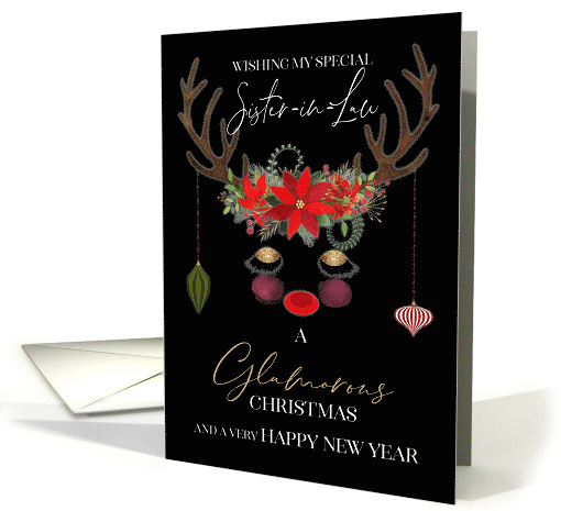Glamour and Glitter Reindeer Merry Christmas for My Sister-in-Law card