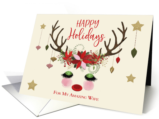 Glamour and Glitter Reindeer Happy Holidays for My Wife card (1590148)