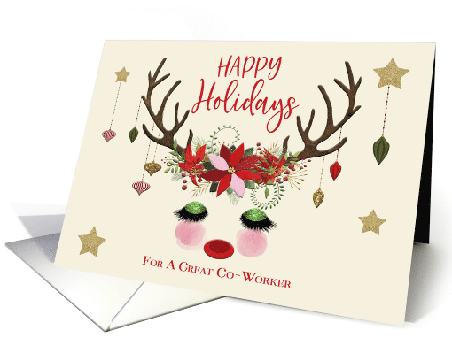 Glamour and Glitter Reindeer Happy Holidays for A Co-worker card