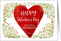 Watercolor Greens Red Hearts Happy Valentine’s Day for Granddaughter card