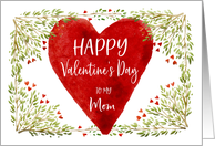 Watercolor Greens and Red Hearts Happy Valentine’s Day for Mom card