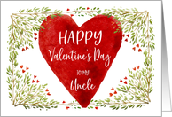Watercolor Greens and Red Hearts Happy Valentine’s Day for Uncle card